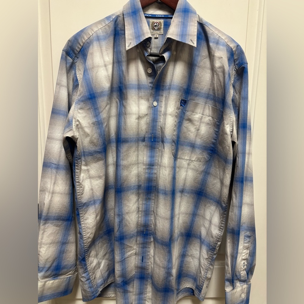 Cinch Men's White and Blue Checkered Shirt